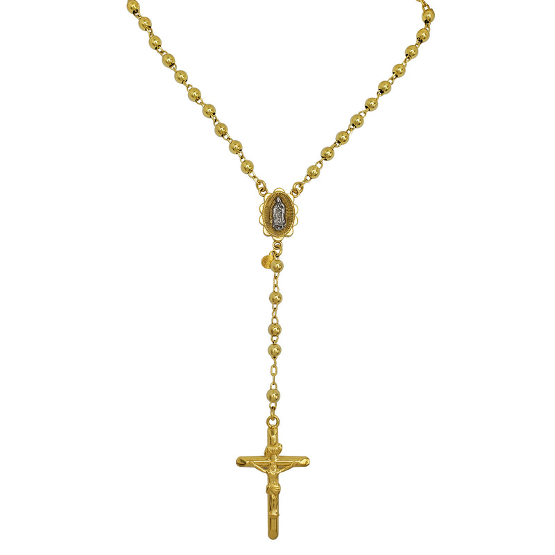 [Glossy Plain] Two-Tone Virgin Mary INRI Crucifix Rosary Necklace (14K)