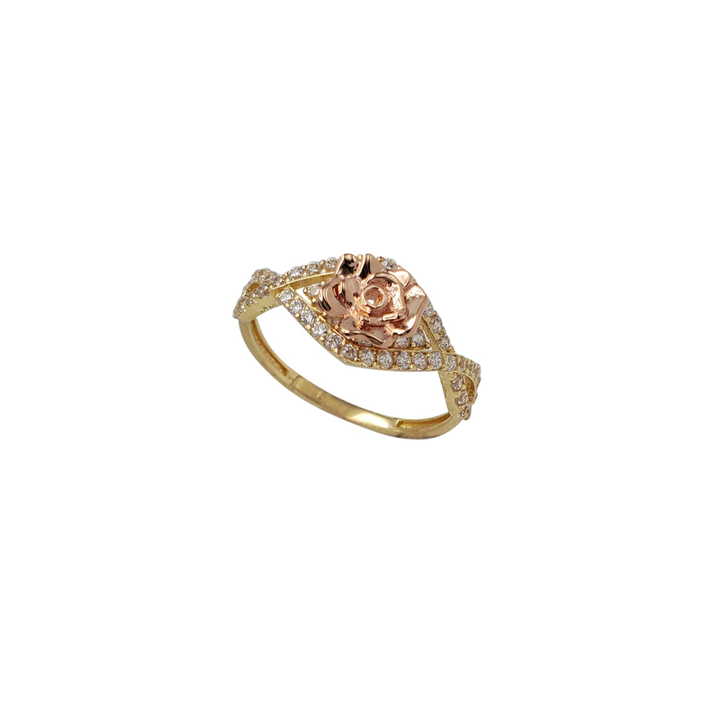 Zirconia Pave Twist Setting Blossom Flower Ring (14K)