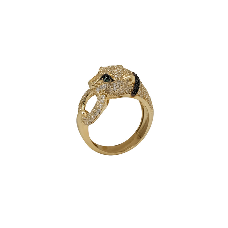Zirconia Green-Eyes Panther Head Ring (14K)