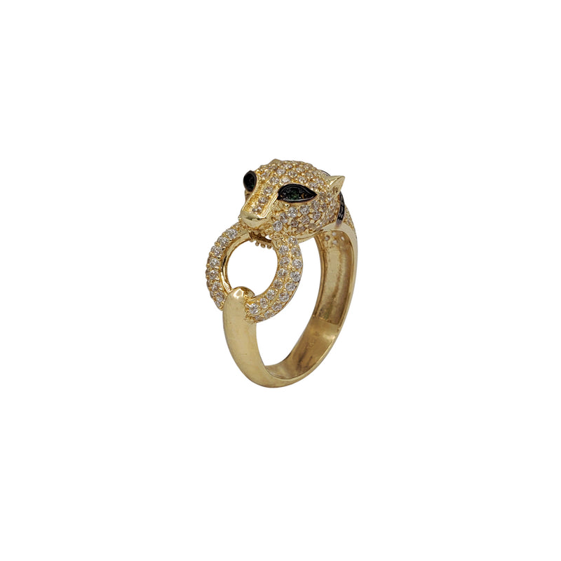 Zirconia Green-Eyes Panther Head Ring (14K)