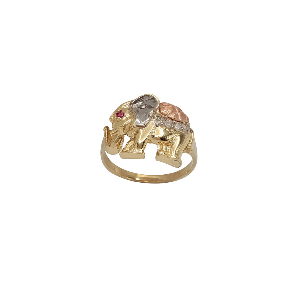 Zirconia Tri-Color Elephant Ring (14K)