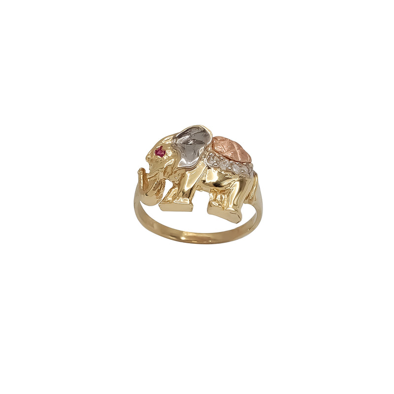 Zirconia Tri-Color Elephant Ring (14K)