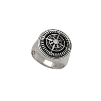 Zirconia Antique-Finish Compass Signet Ring (Silver)