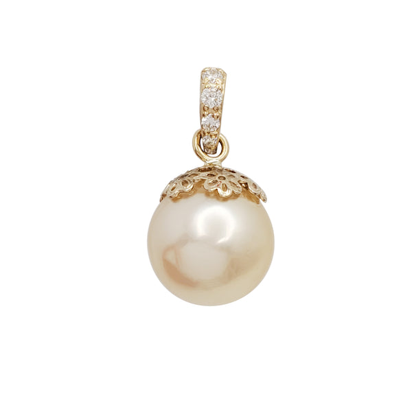 Cultured South Sea Golden Pearl & Diamond Pendant (14K)