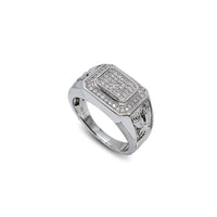 Zirconia Sideways Rectangle Flying Eagle Men's Ring (Silver)