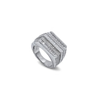 Iced-Out Baguettes & Round Sideways Rectangle Men's Ring (Silver)