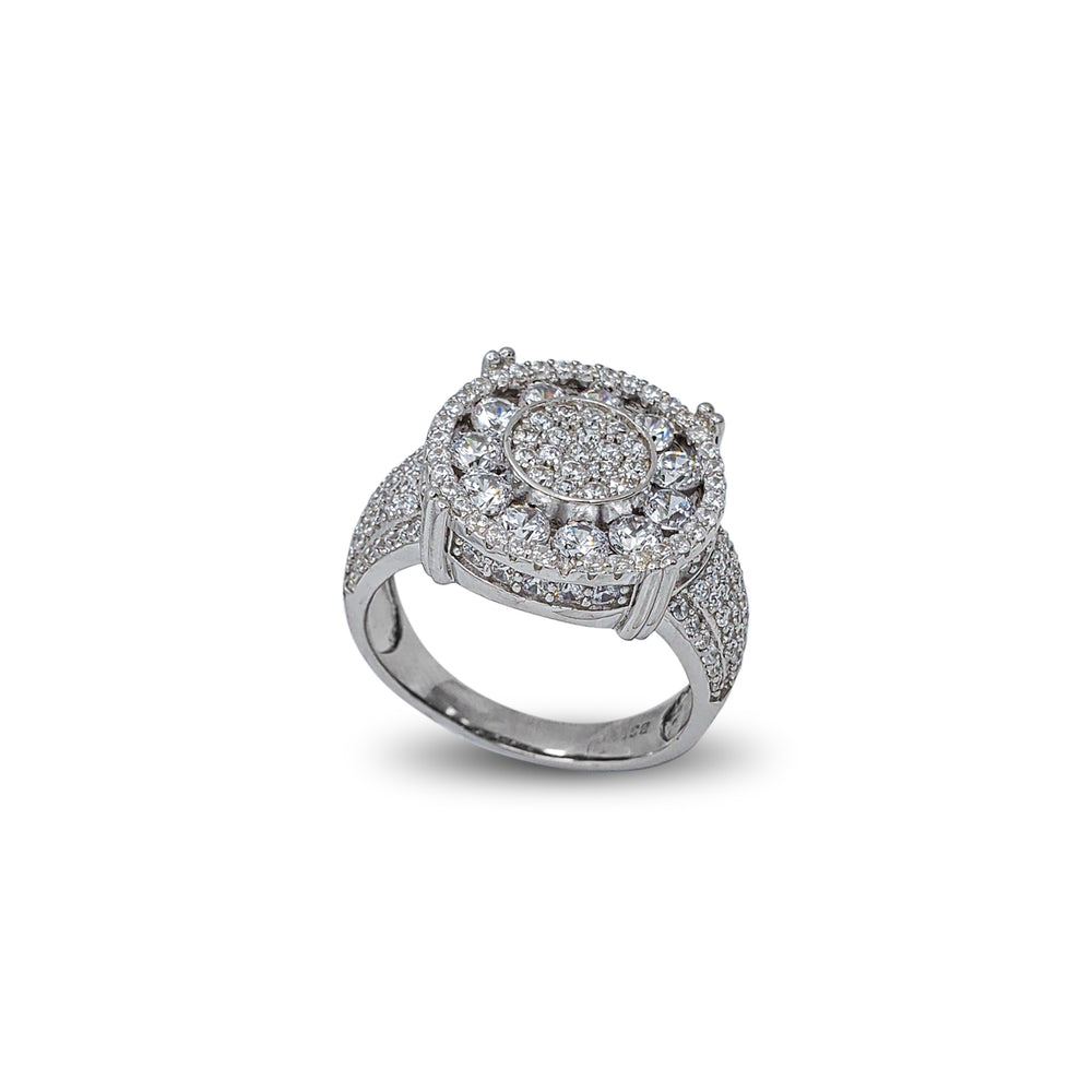 Iced-Out Bezel Sunflower Ring (Silver)