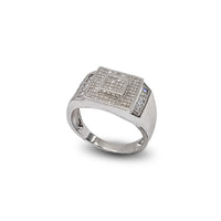 Zirconia Square Bezel & Baguettes Men's Ring (Silver)