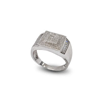 Zirconia Square Bezel ug Baguettes Men's Ring (Silver)