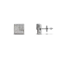 Iced-Out Penrose Stairs Square Stud Earrings (Silver)