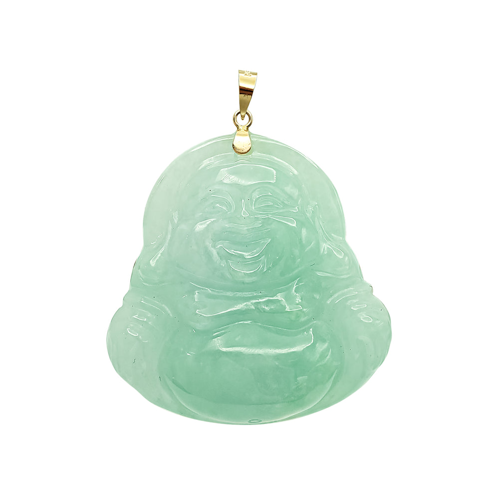 Laughing Buddha Jade Pendant (14K)