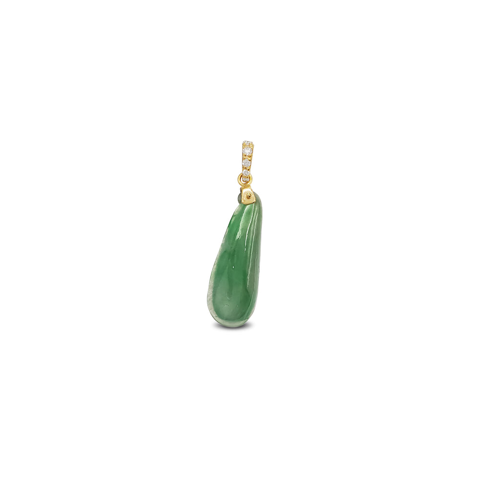 Diamond Bail Jade Peapod Pendant (14K)