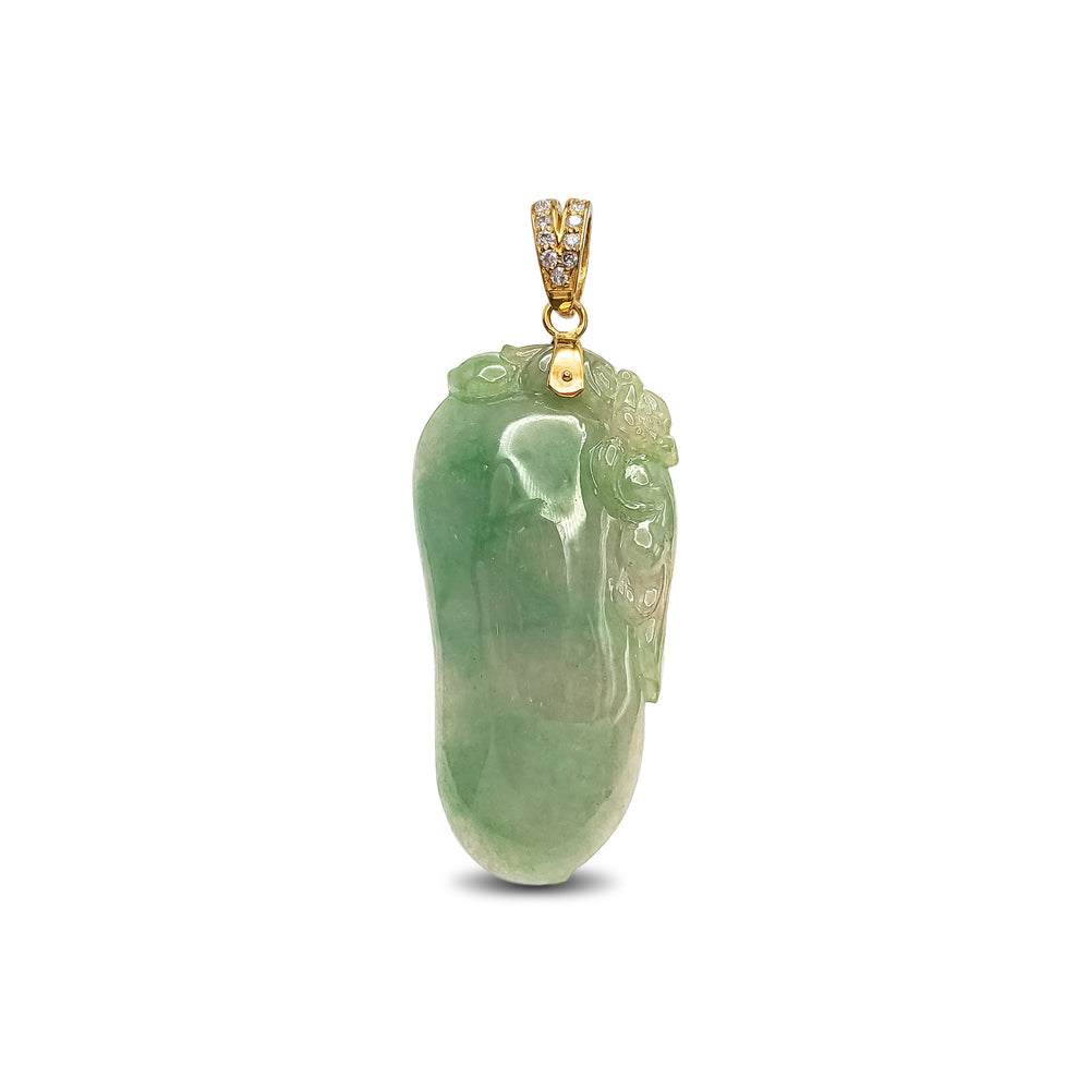 VS Diamond Longevity Peach & Monkey Jade Pendant (14K)