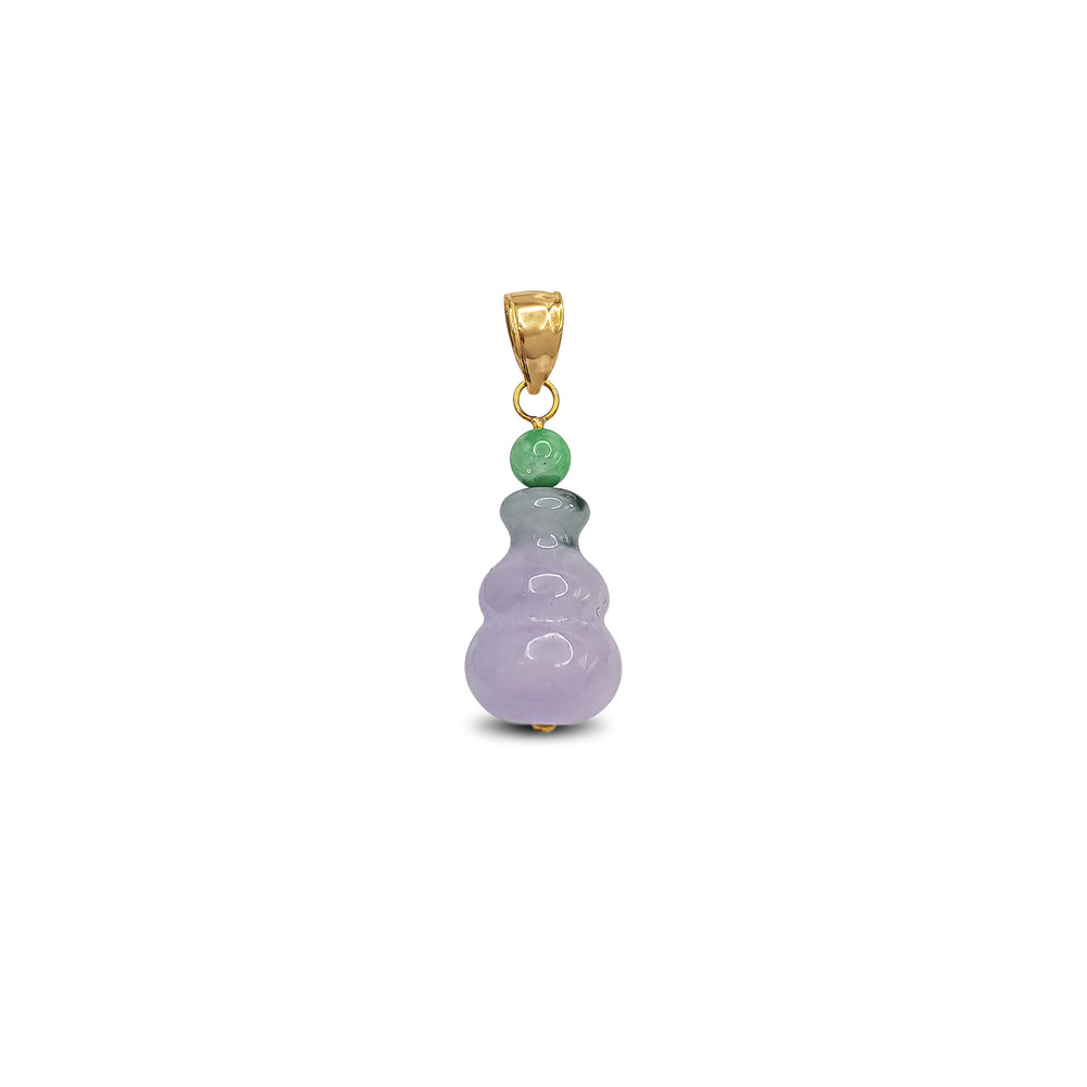 Marbling Green & Purple Jade Gourd Bottle Pendant (14K)