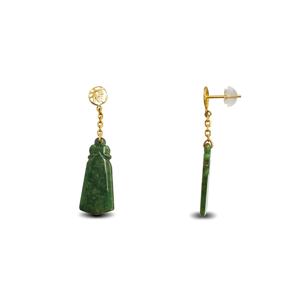 [福] Good Fortune Amulet Jade Hanging Earrings (14K)