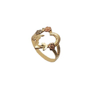 Trobojni prsten u obliku srca i cvijeća (14K)