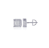 Micropave 3D Square Screw-Back Stud Earring (Silver)