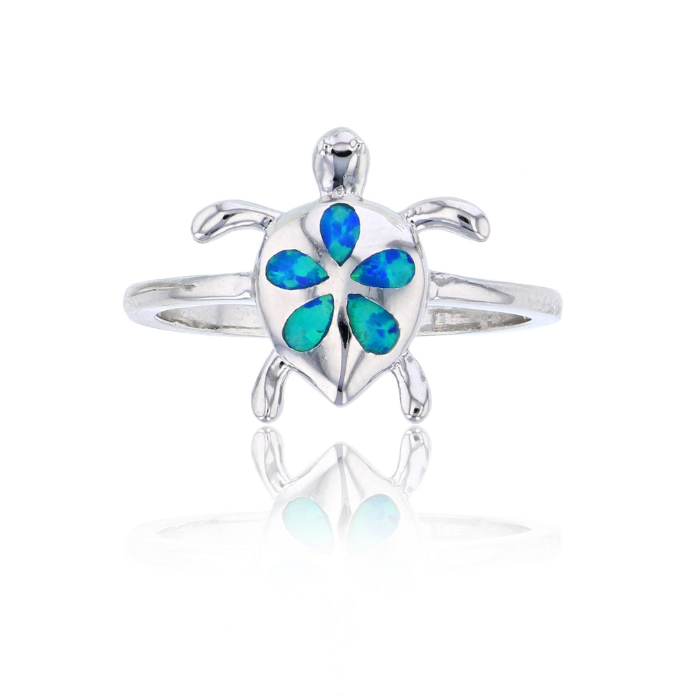 Created Opal Floral Sea Turtle Ring (Silver)
