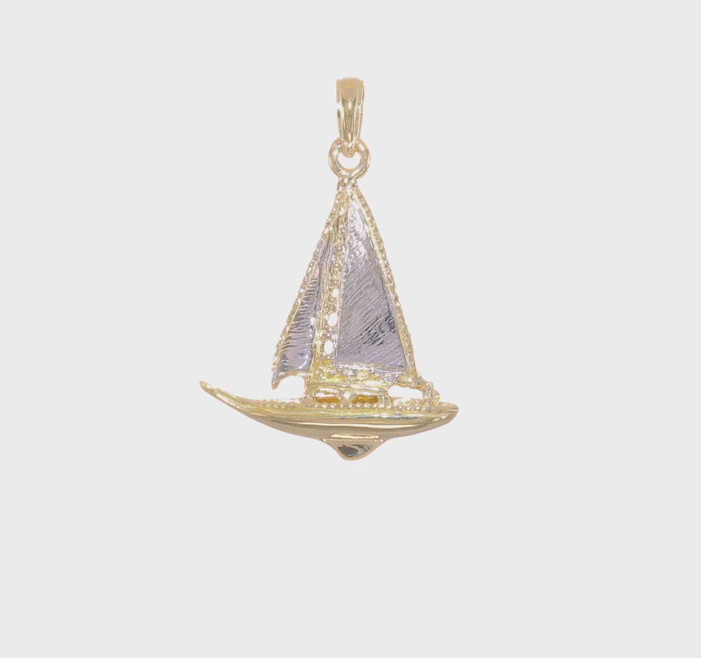 Brushed Finish Sailboat Pendant (14K) 360 - Popular Jewelry - New York