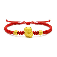 Bracciale in corda rossa Fortune Cat (24K) davanti - Popular Jewelry - New York