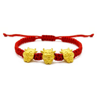 Bracelet chaîne rouge du zodiaque chinois Triplet Fortune Ox (24K) devant - Popular Jewelry - New York