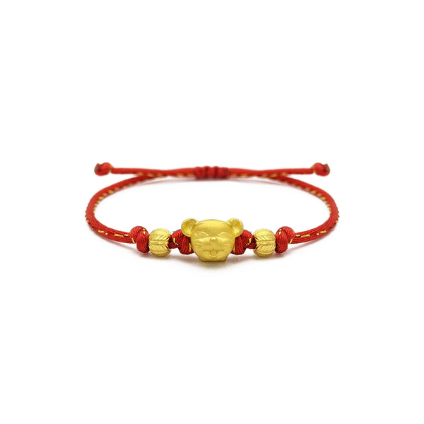 Joyful Rat Chinese Zodiac Red String Bracelet (24K) front - Popular Jewelry - New York