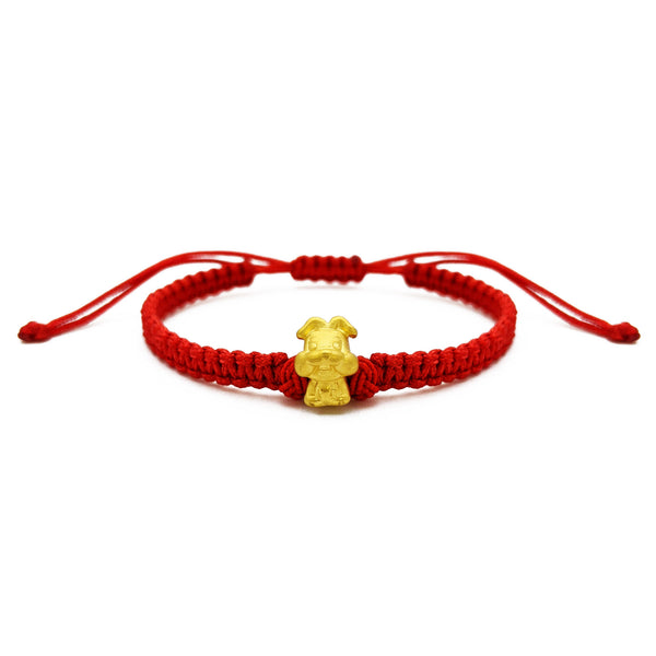 Little Rabbit Chinese Zodiac Red String Bracelet (24K) front - Popular Jewelry - New York