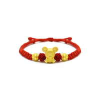 Krásny potkan s ingotom a korálkami Čínsky zverokruhový červený náramok (24K) predný - Popular Jewelry - New York