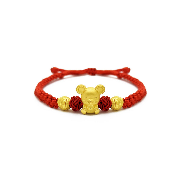 Lovely Rat with Ingot and Beads Chinese Zodiac Red String Bracelet (24K) front - Popular Jewelry - New York