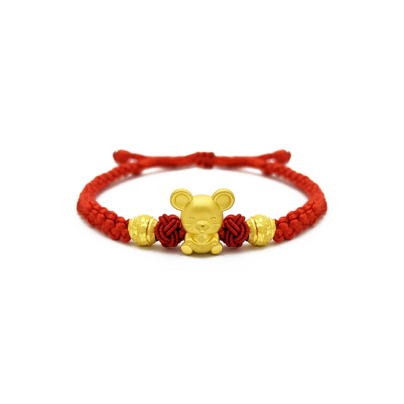Lovely Rat with Ingot and Beads Chinese Zodiac Red String Bracelet