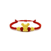 Srečna podgana z oblački zapestnica iz rdečega kitajskega zodiaka (24K) spredaj - Popular Jewelry - New York