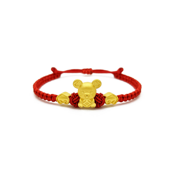 Lucky Rat with Clouds Chinese Zodiac Red String Bracelet (24K) front - Popular Jewelry - New York