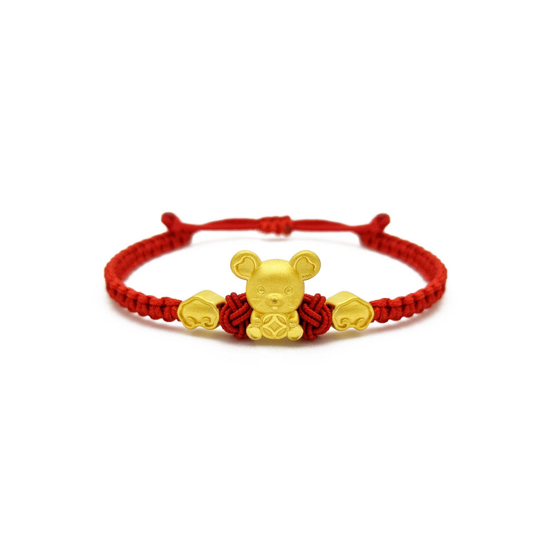 Lucky Rat with Clouds Chinese Zodiac Red String Bracelet (24K) front - Popular Jewelry - New York