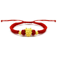 Срећни бик са перлицама наруквица од кинеског хороскопског црвеног низа (24К) напред - Popular Jewelry - Њу Јорк