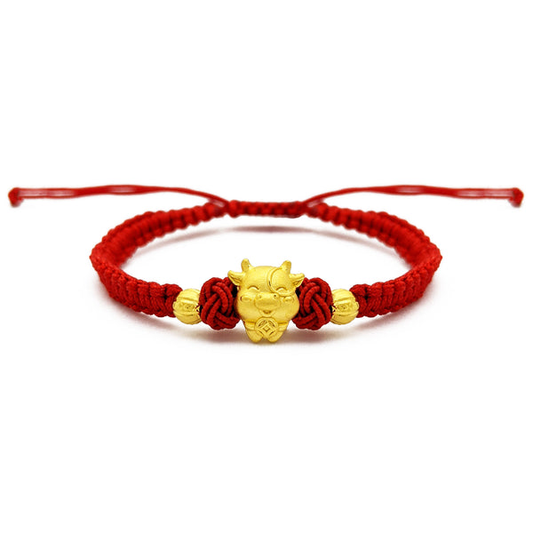 Lucky Ox with Beads Chinese Zodiac Red String Bracelet (24K) front - Popular Jewelry - New York