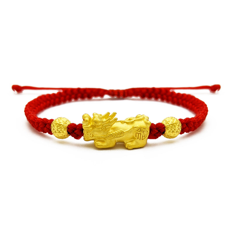 Pixiu Beaded Red String Bracelet (24K) front - Popular Jewelry - New York