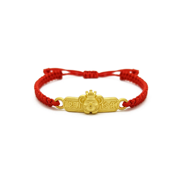 Regal Rat Bar Chinese Zodiac Red String Bracelet (24K) front - Popular Jewelry - New York