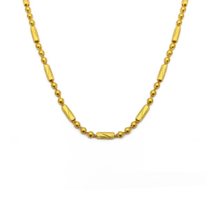 Sand Blasted Barrell and Bead Chain (24K) front - Popular Jewelry - New York