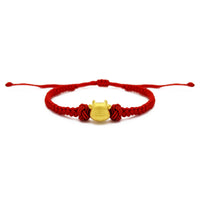 Smiley Kawaii Ox Face Chinese Zodiac Bracelet à corde rouge (24K) devant - Popular Jewelry - New York