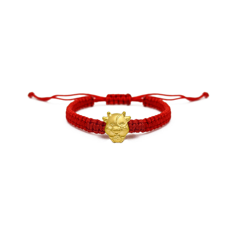 Smiley Ox with Ingot Chinese Zodiac Red String Bracelet (24K)