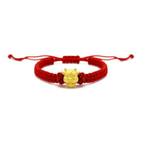 Smiley Ox with Ingot Chinese Zodiac Red String Bracelet (24K) front - Popular Jewelry - New York