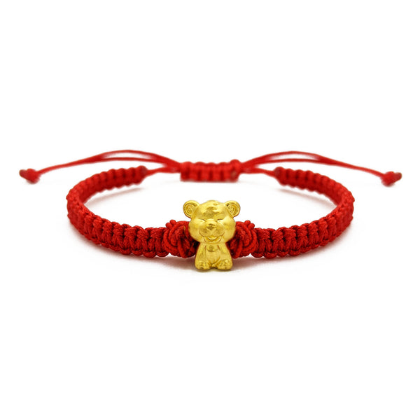 Smiley Tiger Chinese Zodiac Red String Bracelet (24K) front - Popular Jewelry - New York