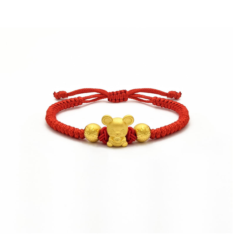 Lovely Rat with Ingot and Firework Beads Chinese Zodiac Red String Bracelet (24K) main - Popular Jewelry - New York