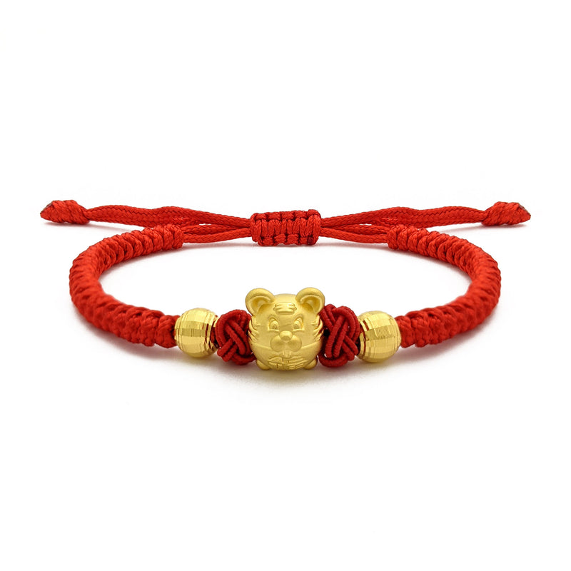 Tiger Ball Chinese Zodiac Red String Bracelet (24K) yellow - Popular Jewelry - New York