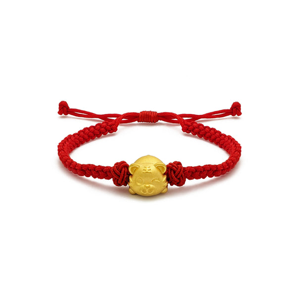 Winking Little Tiger Chinese Zodiac Red String Bracelet (24K) main - Popular Jewelry - New York