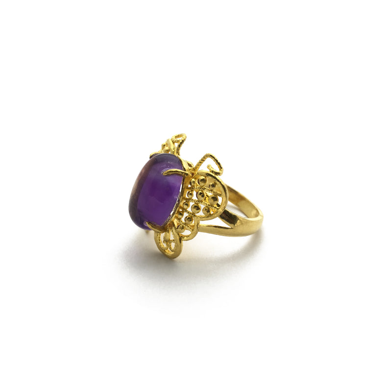 Cabochon Amethyst Butterfly Ring (24K)
