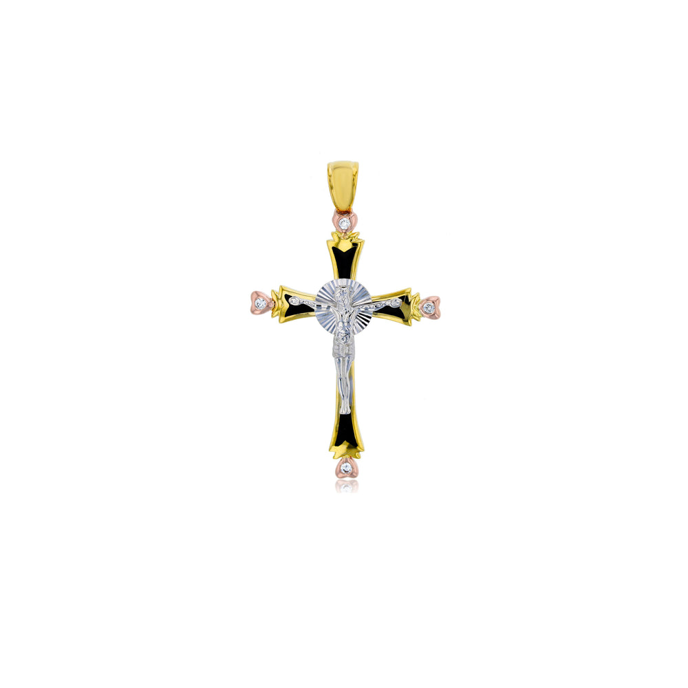 Jesus Cross with Black Enamel Pendant (14K)