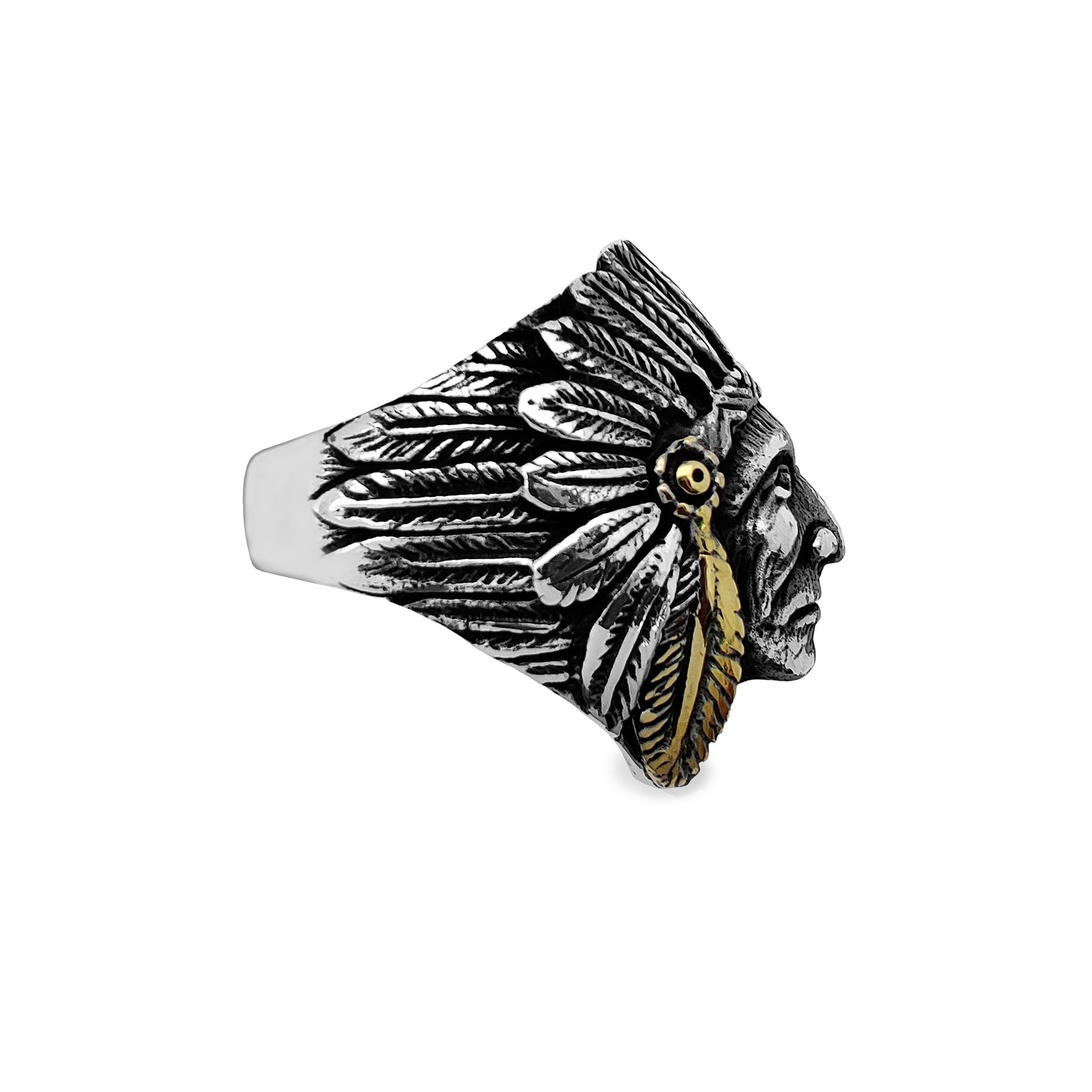 Antique-Finish Indian Head Chief Ring (Silver) – Popular J