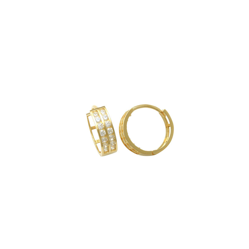 Yellow Gold Round Cubic Zirconia Huggie Earrings (14K)