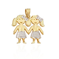 Diamond-Cut Twin Girls Pendant (14K)
